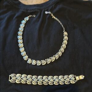 Silver Leaf Necklace and Bracelet Set